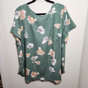 NWT - Ava & Viv (Target) - Floral Button Back Blouse - Jade, Cream - 2X